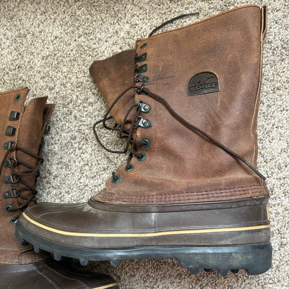 Sorel Boots Men's 11 Maverick Brown Leather Winter Waterproof Tall Duck Lace Up - Picture 2 of 14
